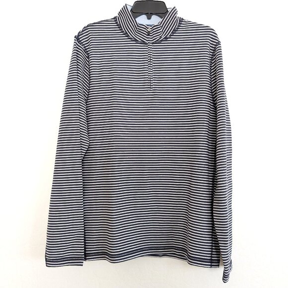 J CREW Pullover Men's L Blue White Performance Striped 1/4 Zip Long Sleeve - Picture 1 of 11